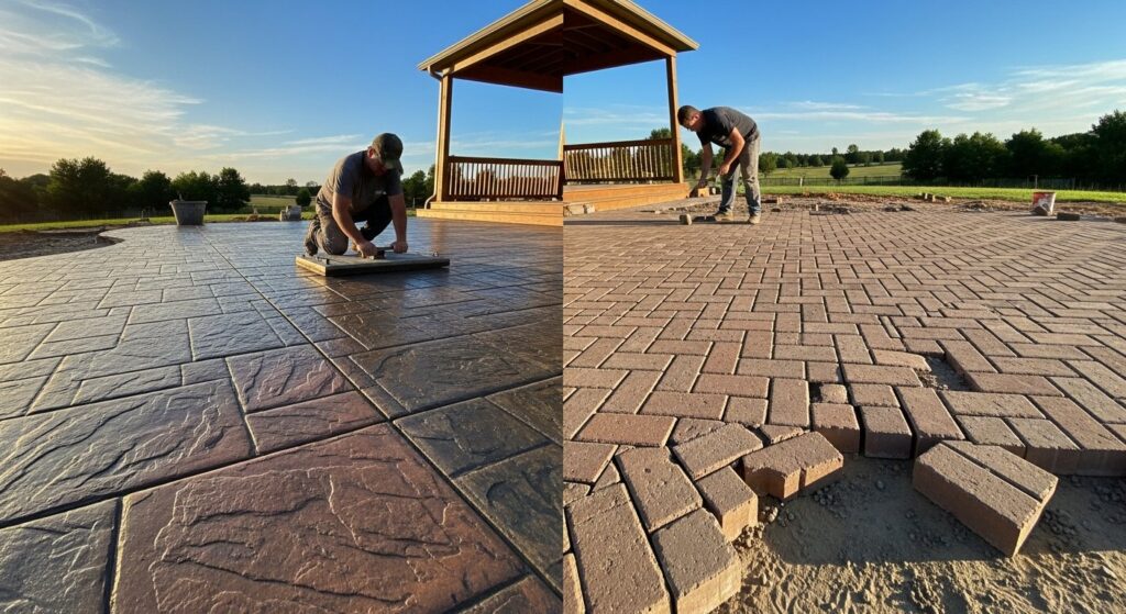 stamped concrete patio vs pavers Arkansas