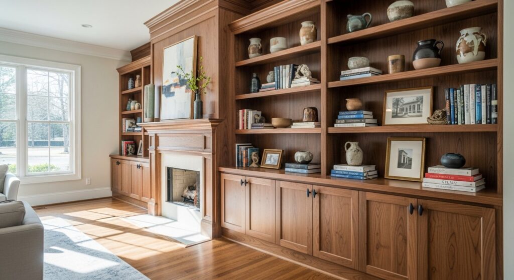 living room built in shelving custom cabinetry Arkansas