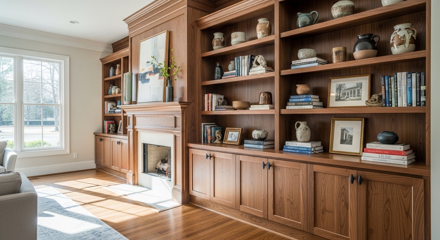 living room built in shelving custom cabinetry Arkansas