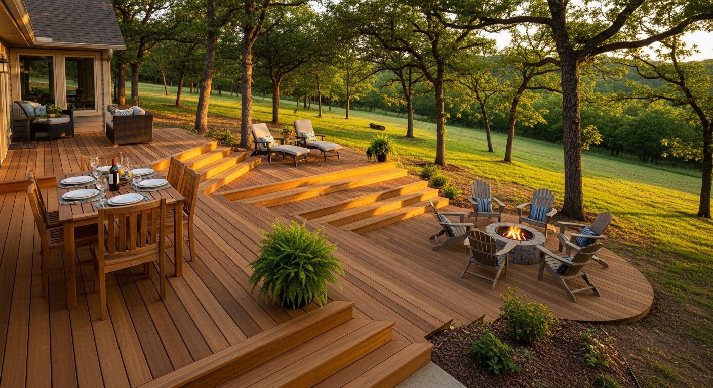 multi-level deck design sloped yards Batesville Arkansas